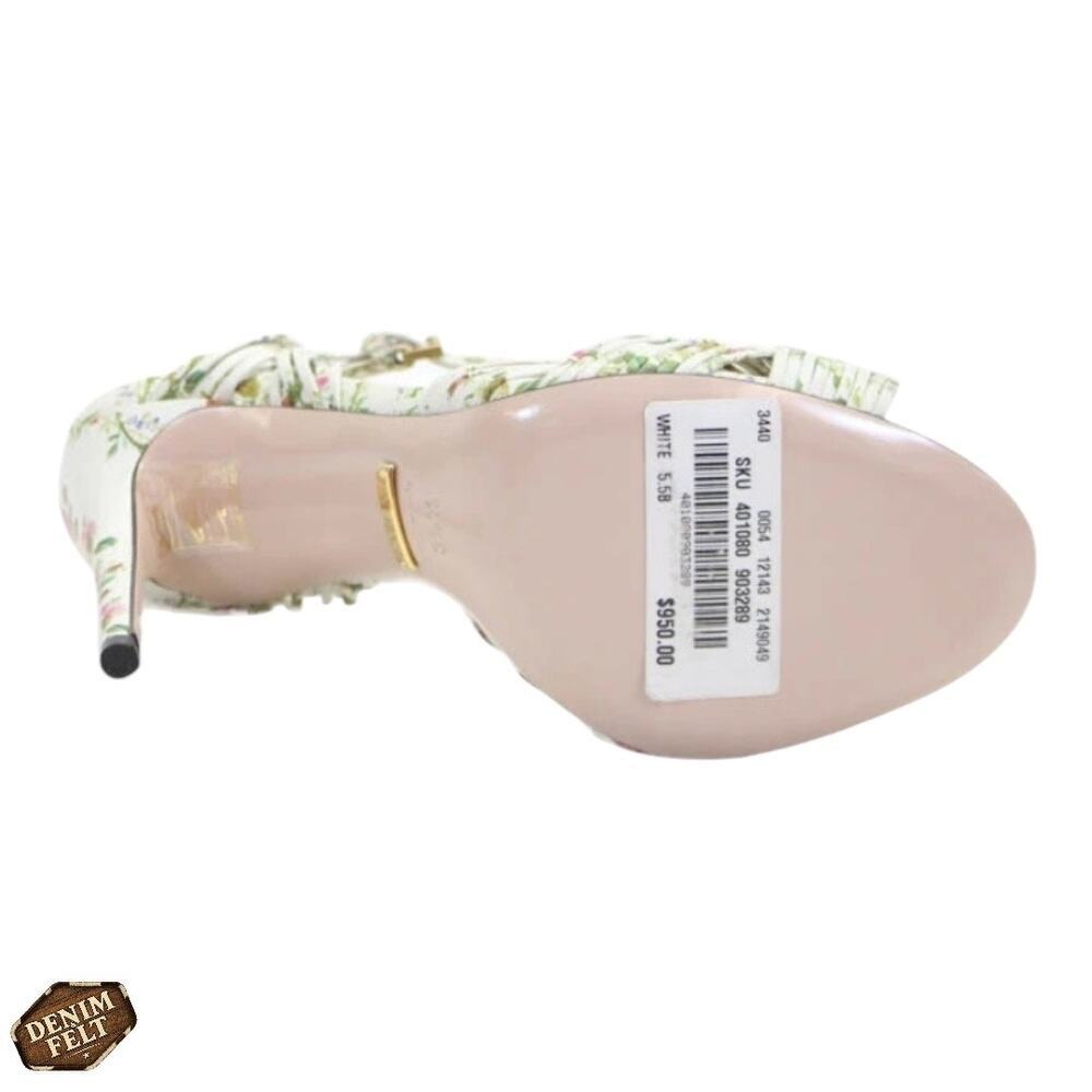 NEW Gucci Knotted Ivory Floral Leather Heels Size 35.5 Wedding Strappy Sandals - Picture 5 of 13